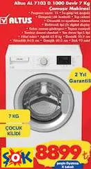 ALTUS AL 7103 D 1000 DEVİR 7 KG ÇAMAŞIR MAKİNESİ ALTUS AL 7103 D 1000 DEVİR 7 KG ÇAMAŞIR MAKİNESİ